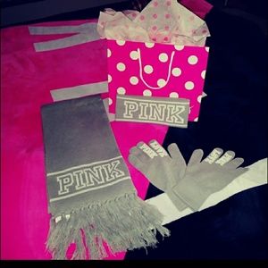 VS Pink scarf, gloves, headband set